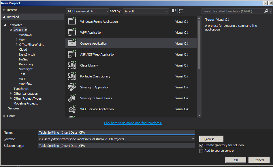 create console application